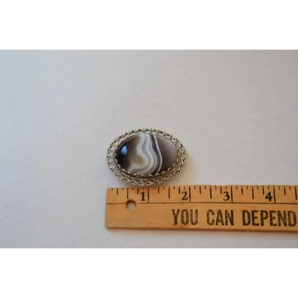 Vtg Banded Stone Pendant Brooch - Picture 7 of 8